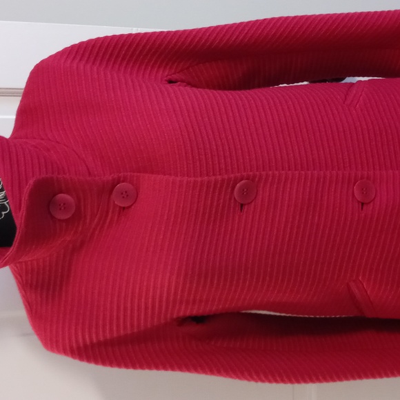 💓Talbots💓 - "Thinsulate" Fuchsia Wool Blend Ribbed Funnel Neck Coat - Picture 5 of 11